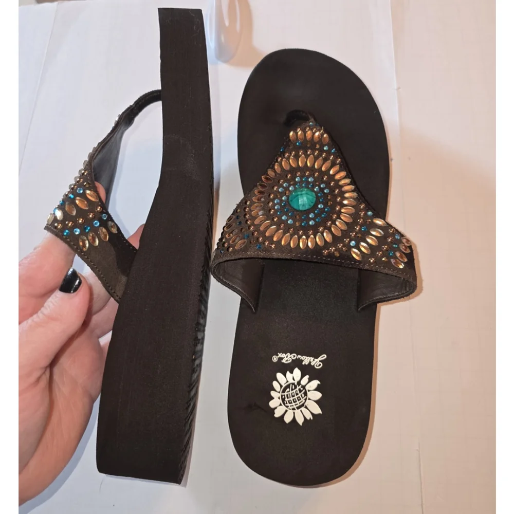 Yellow Box Turquoise Jovanna Flip Flops Rhinestone Sparkle Sandals Size 10 - Picture 7 of 13